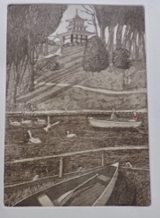 Peasholm Park etching by Michael Atkin